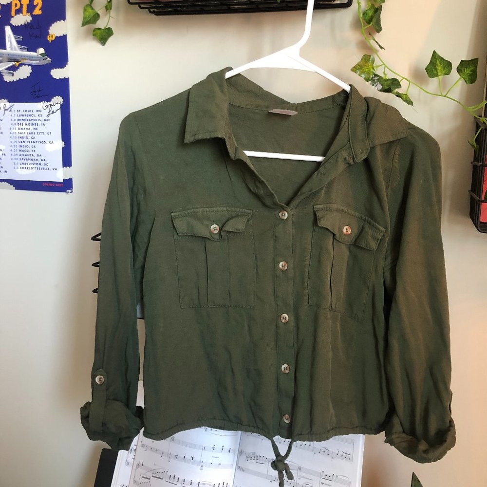 Army Green Button Up Blouse